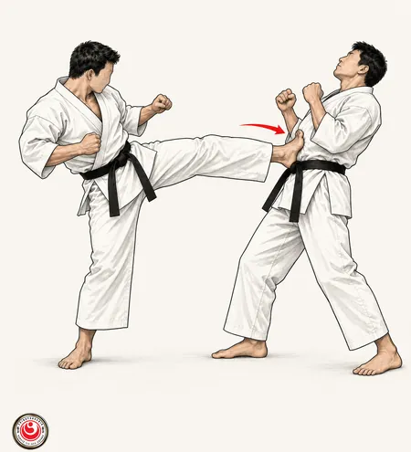 Coup de pied frontal au corps — technique permise