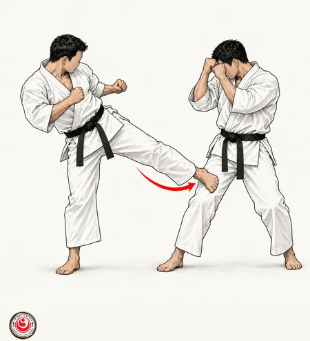 Coup de pied bas, extérieur de la cuisse — technique permise