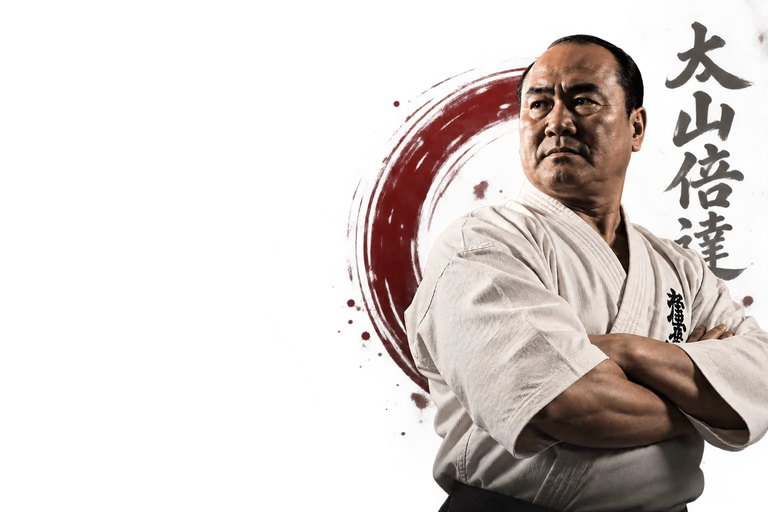 Masutatsu Ōyama, fondateur du karaté Kyokushin, les bras croisés.